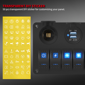Waterproof 6 Gang Marine Switch Panels Cigarette Lighter Dual <b>Usb</b> Charger Led Voltmeter 12V on off Rocker Switch Panel for Car - Product Image 5