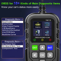 OBD II YM119 Herramienta de diagnóstico automático OBDII/EOBD Lector de código Escáner para vehículos de 12V Ayuda en el diagnóstico de automóviles