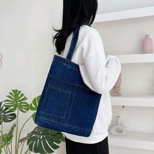 Bolso de Hombro Personalizado de Fábrica para Mujer, Bolso Tote para Estudiantes, Bolso de Compras Simple, Bolso de Playa Retro de Mezclilla Lavada - Product Image 4