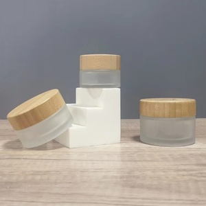 15ml 30ml 50ml 100ml Frosted <b>Clear</b> Glass Face Cream & Skin Care Jar with Bamboo Lid Custom Color Available - Product Image 1