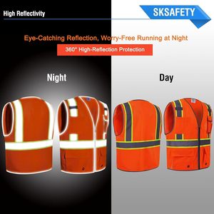 SKSAFETY Chaleco de Seguridad Impermeable ANSI Clase 2 con 10 Bolsillos, Alta Visibilidad, Malla de Doble Cara con Tiras Reflectantes, Logotipo Personalizado - Product Image 2