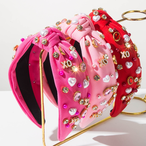 Elegante Fascia per Capelli Rossa e <span class=keywords><strong>Rosa</strong></span> da Donna con Cuore XO, Perle e Diamanti, Dolce Cerchietto per San Valentino, Accessorio per Capelli Stile Barocco - Product Image 1