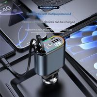 Cargador de Coche Starry Sky C9 de Alta Gama con Adaptador de Carga Rápida de 120 W, Cable Retráctil, Multifunción 1 en 4, Pantalla Digital