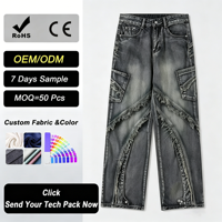 Jeans Selvedge Rock Revival de Alta Calidad para Hombre, Pantalones Vaqueros Personalizados, Estilo Hip Hop, Sueltos, Sólidos, Lavados con Piedras, de Pierna Ancha y Cintura Alta