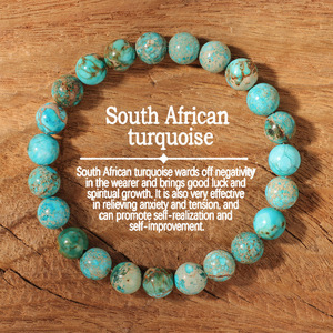 Bracciale Bohemien Sudafricano con Turchese e Perline, 8mm, <span class=keywords><strong>in</strong></span> Pietra Naturale, Elastico, Gioiello Curativo, Protettivo e Calmante, Vendita all'Ingrosso - Product Image 1