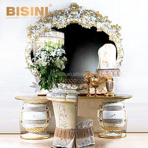 Coiffeuse de style <span class=keywords><strong>Baroque</strong></span> classique, diamant décoratif à motif vintage, imitation diamant, blanc et or brillant, avec miroir, 1 pièce - Product Image 1