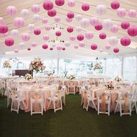 Ensemble personnalisé coloré rond rose clair décoration mariage anniversaire chinois lanternes en papier ensembles