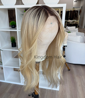 Collection Premium Cheveux Européens Blond Brillant avec Racine Foncé HD Lace Top Perruque avec Diamant Net Luxe Lace Front Perruque pour Femmes