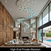 Lustre moderne en verre, suspension de plafond luxueuse en pierre colorée, long lustre en cristal pour hall d'hôtel et projets d'escaliers