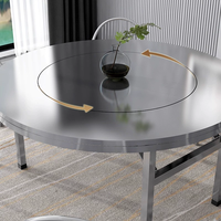 Table ronde pliante en acier inoxydable avec plateau tournant intégré pour la maison, les repas en plein air, les banquets, le hot pot, design gain de place