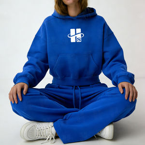 <b>Bulk</b> Custom Emboss Print 80 Cotton 20 Polyester Blend Breathable Sportwear Solid Color Loose Drop Shoulder Unisex Hoodie - Product Image 2