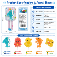 Assortiment de sucettes gélifiées sucrées à thème animal marin, 18 grammes, boîte de 50 pièces