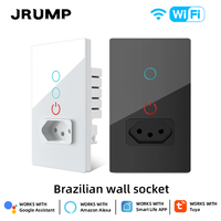Prise murale intelligente et interrupteur Tuya Wifi standard Brésil, panneau tactile en verre trempé, contrôle vocal Alexa et Google Home, Smart Life