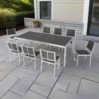 Ensemble de table et chaises de jardin en composite bois-plastique lavable pour 8 personnes, mobilier d'extérieur, longue table à manger en aluminium WPC