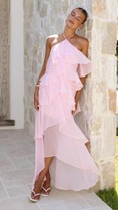 <span class=keywords><strong>Abito</strong></span> <span class=keywords><strong>lungo</strong></span> vintage in chiffon floreale con <span class=keywords><strong>scollo</strong></span> all'americana, senza maniche, a strati e con volant, perfetto per l'estate e le feste in spiaggia, da donna - Product Image 2