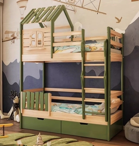 Кровать из массивной сосны, деревянная панель, Современная высокая и низкая двухъярусная кровать с игровой качели, рама для дома, детская мебель - Product Image 3