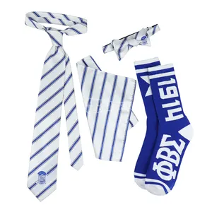 Phi Beta Sigma皇家蓝色兄弟会条纹领结聚酯口袋方袜和领带套装
