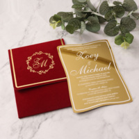 Invitations de mariage personnalisées irrégulières en acrylique doré effet miroir avec enveloppe en velours et feuille blanche, décorations élégantes en papier style musical
