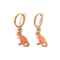 Pendientes de aro chapados en oro esmaltados con bonitos animales dinosaurio delfín elefante mono búho conejo colgante oro Huggie pendientes de aro