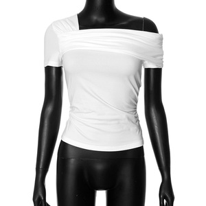 W4366 vendita calda da donna tinta unita a spalla singola t-shirt Slim Fit a manica corta da donna <span class=keywords><strong>camicetta</strong></span> corta - Product Image 5