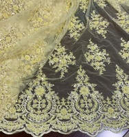 Tela de Tul con Lentejuelas y Cuentas Bordadas a Máquina, Color Amarillo, para Vestidos, Bolsos de Boda, Venta al Por Mayor