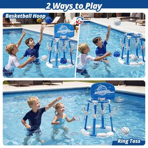 Juego de Baloncesto Flotante 2 en 1 para Piscina, Juego de Lanzamiento de Anillos Inflable con 4 Pelotas y 8 Anillos, Juguete para Fiestas en Piscina al Aire Libre o Interior para Niños - Product Image 2