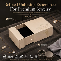 Boîte à bijoux de luxe à ouverture escamotable, OEM ODM, avec feuille d'or et d'argent, certifiée FSC BRC, pour emballage cadeau de colliers et bagues, MOQ500