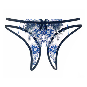 Ding Zhi Mei String à entrejambe ouvert en dentelle pour femme, taille basse, en maille transparente brodée, lingerie érotique - Product Image 5