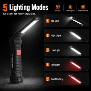 Lampe de travail LED pliable rechargeable COB, lampe d'inspection USB avec base magnétique, crochet de suspension et pince pour réparation automobile, camping et urgences - Product Image 4