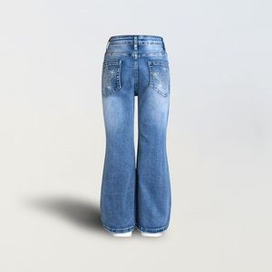 Taille haute évasé <span class=keywords><strong>jean</strong></span> fille Slim Fit Denim pantalon décontracté jambe droite pantalon été saison adolescentes Fasion - Product Image 2