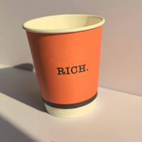 Tasse à café et thé orange LOGO personnalisable de 8oz tasse jetable à emporter tasses à café en papier à double paroi avec couvercle