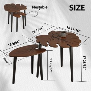 Moderni tavoli da nidificazione <span class=keywords><strong>in</strong></span> <span class=keywords><strong>legno</strong></span> Set 2 Monstera foglia vena modello piccoli tavolini da caffè <span class=keywords><strong>per</strong></span> soggiorno camera da letto o <span class=keywords><strong>balcone</strong></span> cortile - Product Image 2