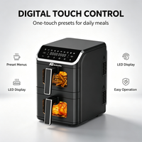Freidora de Aire Anbo de 5L con Doble Cesta, 1100W, Control Digital, Diseño Cuadrado de Acero Inoxidable, Moderna, Libre de PFAS, Cocción Rápida