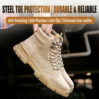 Botas de Trabajo para Hombre de Cuero Vacuno con Punta de Acero, Cómodas, con Cordones, Antideslizantes, con Suela de Goma, para Exteriores