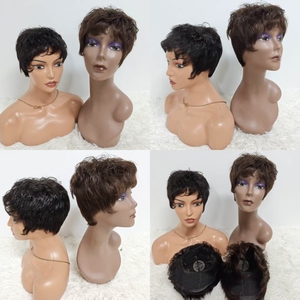Letsfly Promotion 13$ Silk Base Lace Short Cut <b>Wigs</b> Natural Black 100% Human Hair Virgin Hair Pixie Cut <b>Wigs</b> 60gram Wholesales - Product Image 2