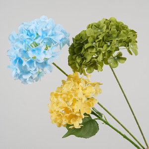 Flores Artificiales de Hortensia Greenway, Azul Claro, Amarillo Otoñal, Verde Oscuro, Planta Completa, Arreglos Florales Decorativos - Product Image 2