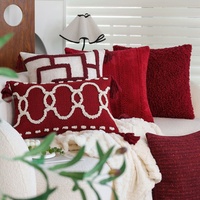 Housse de coussin de luxe légère en chenille rouge haut de gamme pour le Nouvel An, garnissage en plumes, soie et coton, pour salon, canapé, chambre à coucher
