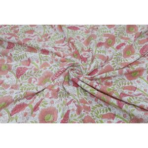 Peach & Lime <b>Green</b> Floral Jaal Hand Block Printed Cotton Fabric Traditional Jaipur Artisan Textile on White - Product Image 6