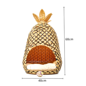 Cesta de ratán de plástico PP Huangtu, casa para mascotas, cama para gatos, cueva, perrera para perros, Mimbre tejido a mano, forma de piña, bonita y cálida casa para mascotas - Product Image 6