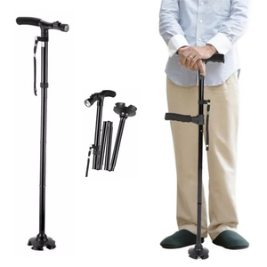 Bastón Plegable Telescópico de Cuatro Patas para Personas Mayores LM LM25095 con Luces LED Giratorias - Product Image 2