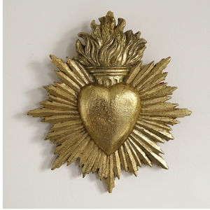 Placa de Pared Antigua del Sagrado Corazón de María |   Cruz Metálica Dorada del Inmaculado Corazón |   Decoración Religiosa Católica Vintage - Product Image 1
