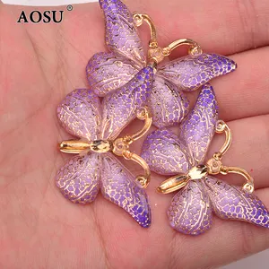 AOSU批发25 * 38毫米蝴蝶水晶石紫钻斯特拉斯贴花树脂水钻用于DIY衣服