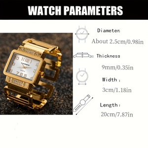 Reloj de Mujer Rectangular de Lujo con Incrustaciones de Diamantes de Imitación, Función de Hora Mundial, Movimiento de Cuarzo y Correa de Aleación - Product Image 2
