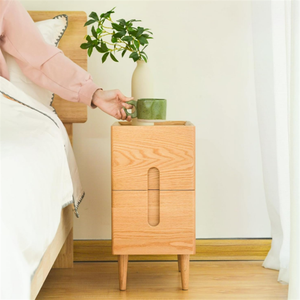 Mid Century Minimalist Solid Wood Side End <strong>Table</strong> Wooden <strong>Narrow</strong> Nightstand <strong>with</strong> 2 <strong>Drawers</strong> - Product Image 3