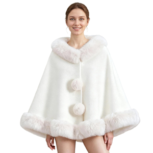 Chaqueta Cárdigan con Capucha de Piel Sintética para Mujer, Elegante Chal sin Mangas con Cuello de Peluche, Capa Elegante para Bodas y Fiestas - Product Image 6
