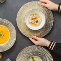 Nouvelle Arrivée 2026 – Ensemble de Plats de Dîner en Céramique Luxe Or Texture Rayonnante Effet Soleil pour Restaurants et Hôtels Haut de Gamme