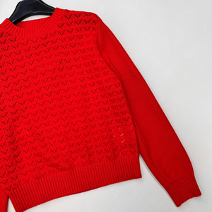 Suéter de punto calado para mujer, cuello redondo, manga larga, informal, para otoño - Product Image 6