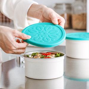 Tái Sử Dụng Thép Không Gỉ Vòng Ăn Trưa Bento Box Với Silicone Nắp Trẻ Em Snack <span class=keywords><strong>Container</strong></span> Đặt Ít Hộp Ăn Trưa Cho Thực Phẩm Lưu Trữ - Product Image 3