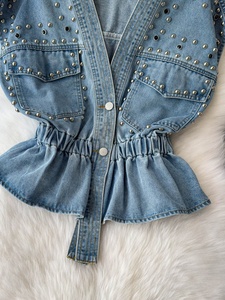 <span class=keywords><strong>Gilet</strong></span> en jean pour <span class=keywords><strong>femme</strong></span>, style décontracté, orné de perles, <span class=keywords><strong>sans</strong></span> manches, haut de gamme, pour le printemps - Product Image 3