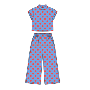 Custom <b>Girls</b> Sweatshirt <b>Set</b> Mock Neck Short Sleeve Shirt with Printed Long Pants Matching Kids Casual <b>Clothing</b> - Product Image 3